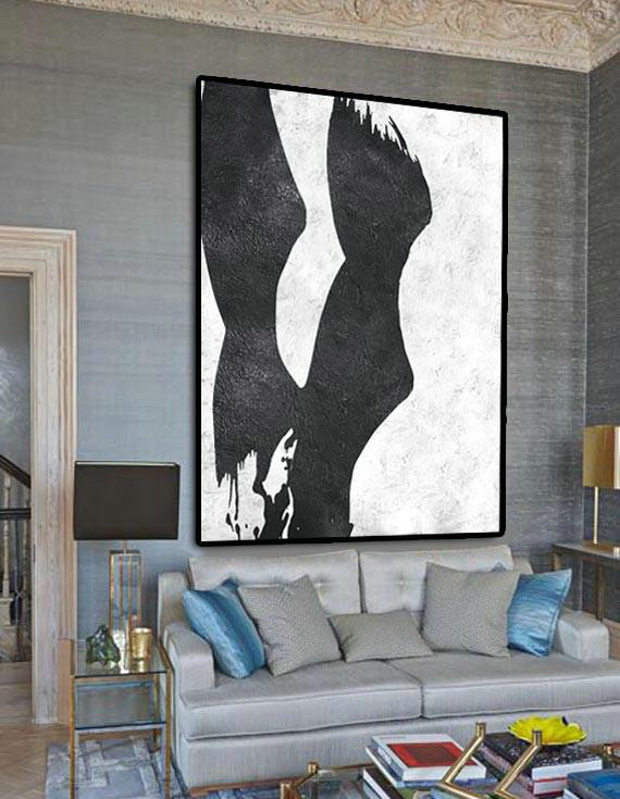 Extra Large 72" Acrylic Painting,Black And White Minimal Painting On Canvas - Artcanvas Reading Room